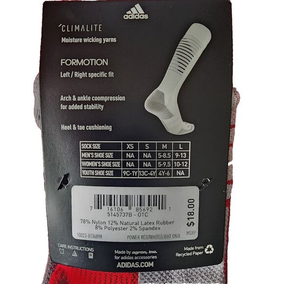 Adidas Soccer Team Speed 2 OTC Sock Climalite Small Youth 13C-4Y Red | CK1863 - Picture 5 of 5